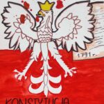 Plakat patriotyczny przedstawiający białego, zranionego orła na konkurs szkolny